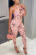Pink Fashion Sexy Print Backless Halter Skinny Jumpsuits