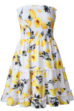 Red Fashion Street Print Patchwork Strapless A Line Dresses