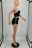 Blue Sexy Sportswear Solid Backless Halter Sleeveless Two Pieces