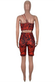 Red Fashion Sexy Print Backless One Shoulder Sleeveless Two Pieces