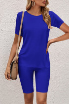 Royal Blue Casual Solid O Neck Short Sleeve Two Pieces