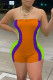 Tangerine Casual Print Patchwork Strapless Skinny Rompers