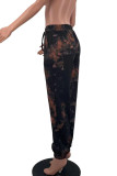 Red Casual Print Patchwork Straight High Waist Straight Positioning Print Bottoms