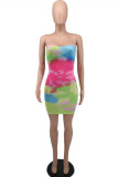 Colour Fashion Sexy Print Backless Strapless Sleeveless Dress