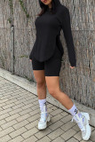 Grey Fashion Casual Solid Slit Hooded Collar Long Sleeve Two Pieces