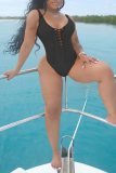 Orange Sexy Solid Hollowed Out Draw String Swimwears
