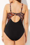 Black Sexy Leopard Hollowed Out Patchwork V Neck Plus Size Swimwear