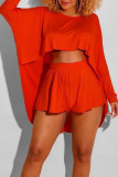 Red Casual Solid Patchwork Asymmetrical O Neck Long Sleeve Two Pieces