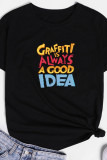 Black Casual Letter Print Patchwork O Neck T-Shirts