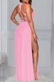 Pink Sexy Solid Patchwork O Neck Regular Jumpsuits