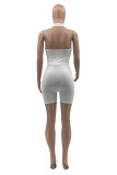 Blue Fashion Sexy Solid Hollowed Out Backless Halter Skinny Romper