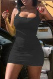 Red Sexy Casual Solid Basic Square Collar Vest Dress