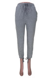 Grey Fashion Casual Solid Bandage Pocket Regular High Waist Trousers