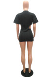 Black Casual Solid Hollowed Out Zipper O Neck Pencil Skirt Dresses