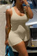Cream White Sexy Solid Patchwork Backless U Neck Skinny Rompers