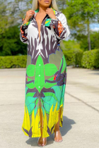 Colour Casual Print Split Joint Turndown Collar Shirt Dress Dresses