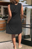 Black Casual Solid Asymmetrical O Neck Asymmetrical Dresses