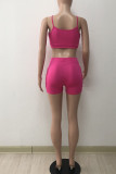 Rose Red Sexy Solid Patchwork Fold Spaghetti Strap Sleeveless Two Pieces