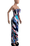 Multi-color Casual Print Patchwork Strapless Loose Jumpsuits