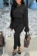 Black Fashion Casual Solid Basic O Neck Long Sleeve Two Pieces