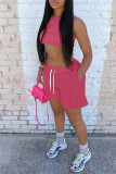 Pink Casual Solid Vests O Neck Sleeveless Two Pieces