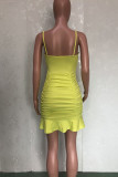 Green Casual Solid Split Joint Fold Spaghetti Strap Pencil Skirt Dresses