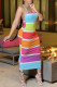 Multicolor Fashion Sexy Striped Print Backless Spaghetti Strap Sleeveless Dress