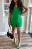 Pink Fashion Casual Solid Buttons V Neck Sleeveless Dress