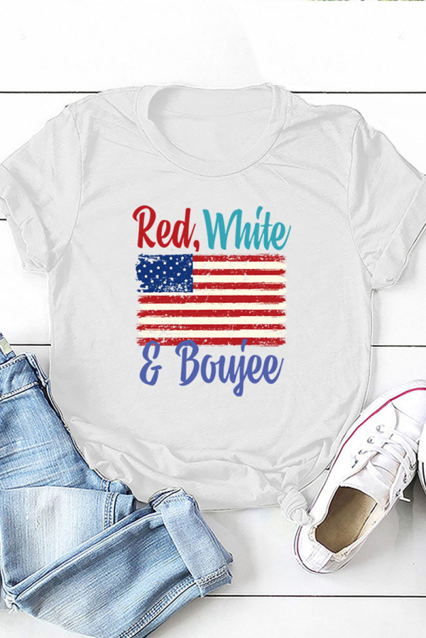 White Casual Print Patchwork O Neck T-Shirts