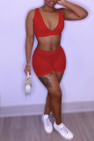 Red Sexy Casual Solid Basic V Neck Sleeveless Two Pieces