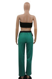 Fluorescent Green Casual Color Lump Print Patchwork Strapless Sleeveless Two Pieces