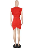 Red Sexy Solid Bandage Hollowed Out Patchwork Asymmetrical O Neck Sleeveless Two Pieces