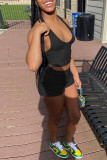 Black Sexy Casual Solid Backless Halter Sleeveless Two Pieces