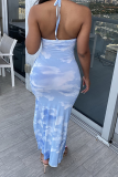Pink Sexy Print High Opening Slit Halter Irregular Dress Dresses