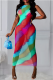 Red Sexy Print Mesh O Neck Pencil Skirt Dresses