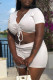 White Fashion Casual Solid Bandage V Neck Short Sleeve Two Pieces