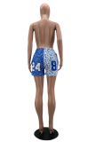 Blue Casual Print Patchwork Straight Mid Waist Straight Full Print Bottoms