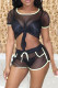 Black Sexy Solid Patchwork O Neck Short Sleeve Two Pieces