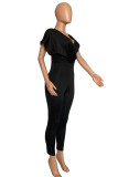 Yellow Fashion Casual Solid Basic V Neck Skinny Jumpsuits