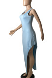 Red Sexy Solid Patchwork Backless Asymmetrical O Neck Vest Dress Dresses