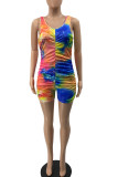 Pink Daily Print Tie-dye Fold O Neck Skinny Rompers