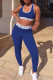 Dark Blue Casual Sportswear Print Vests Pants U Neck Sleeveless Two Pieces