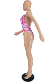 Purple Fashion Sexy Print Backless Swimwears