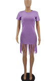 Light Green Casual Solid Tassel Patchwork O Neck Pencil Skirt Dresses