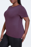 Purple Sportswear Print Hollowed Out Patchwork O Neck Plus Size Tops