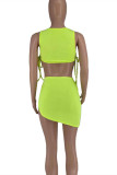 Orange Fashion Sexy Solid Bandage Asymmetrical O Neck Sleeveless Two Pieces