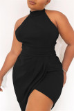 Black Fashion Sexy Solid Backless Half A Turtleneck Sleeveless Dress