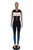 Black Red Casual Sportswear Patchwork Hooded Collar Sleeveless Skinny Jumpsuits