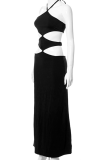 Black Sexy Solid Hollowed Out Halter Trumpet Mermaid Dresses
