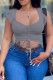 Grey Sexy Casual Solid Bandage V Neck T-Shirts